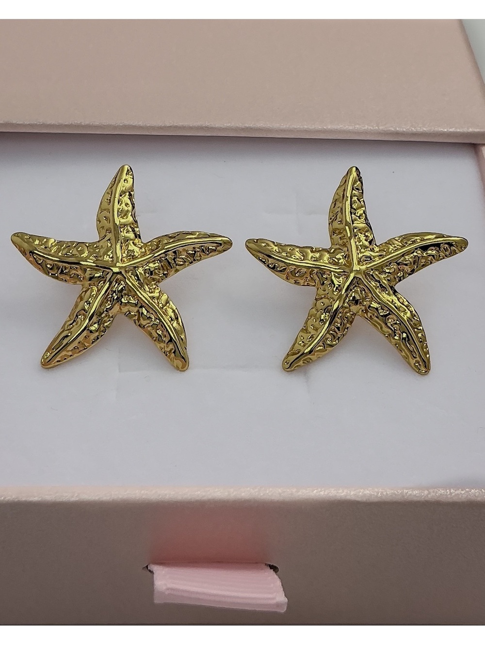 Gold Starfish Textured Hypoallergenic Sculpted Earrings Coastal Beach Wear
